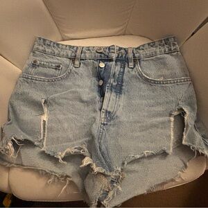 Zara Light Blue Distressed Jean Shorts